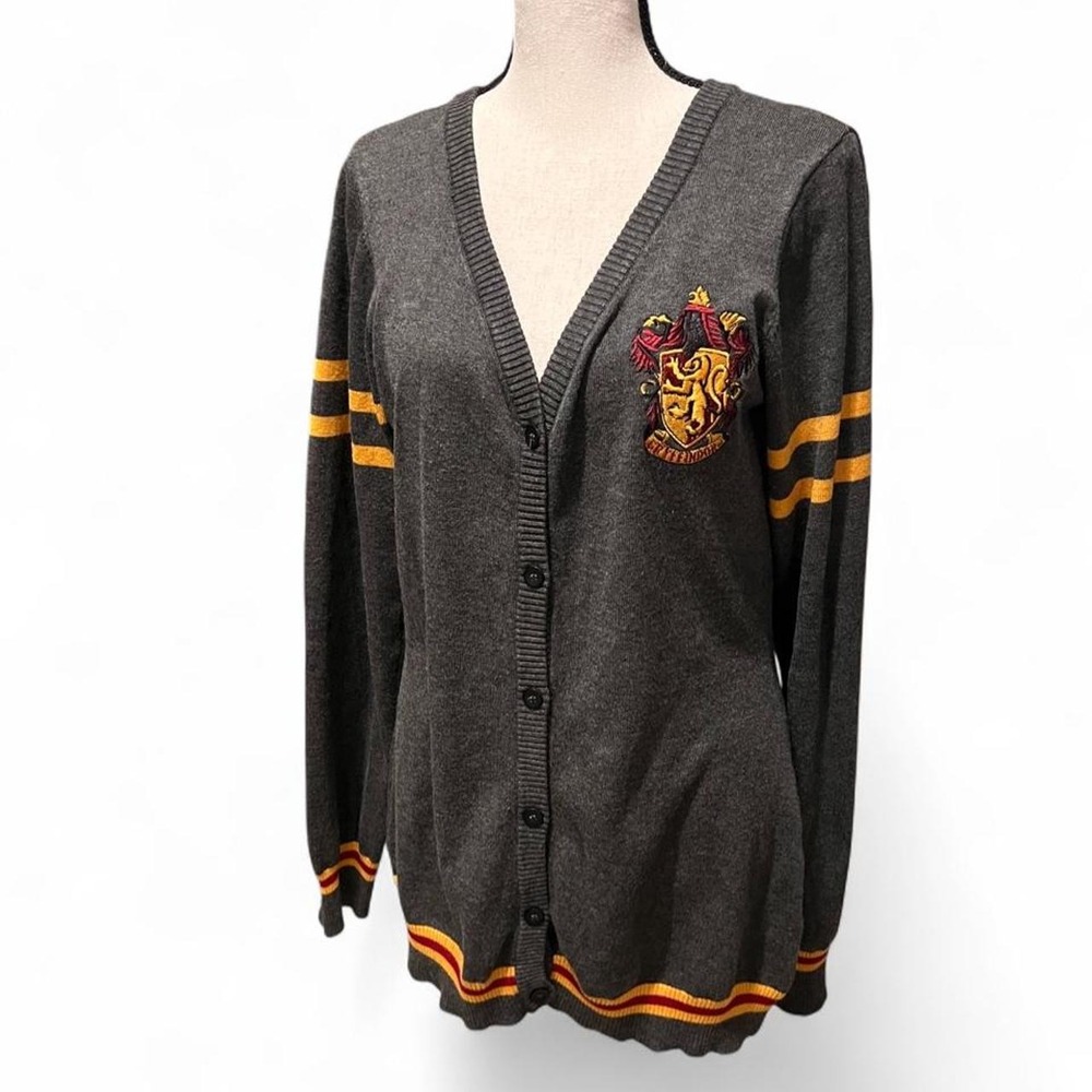 Harry Potter Grey Cardigan Women's Large Embroidered Gryffindor Crest Academia